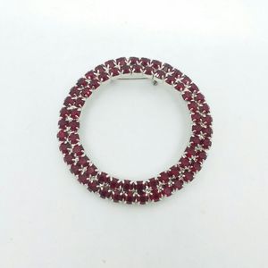 Silver-Tone Red Gem Hoop Brooch